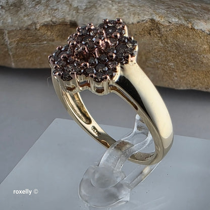 10K Yellow Gold Flower-Shaped Genuine Champagne Diamond Ring Size 8 - Solid Gold!
