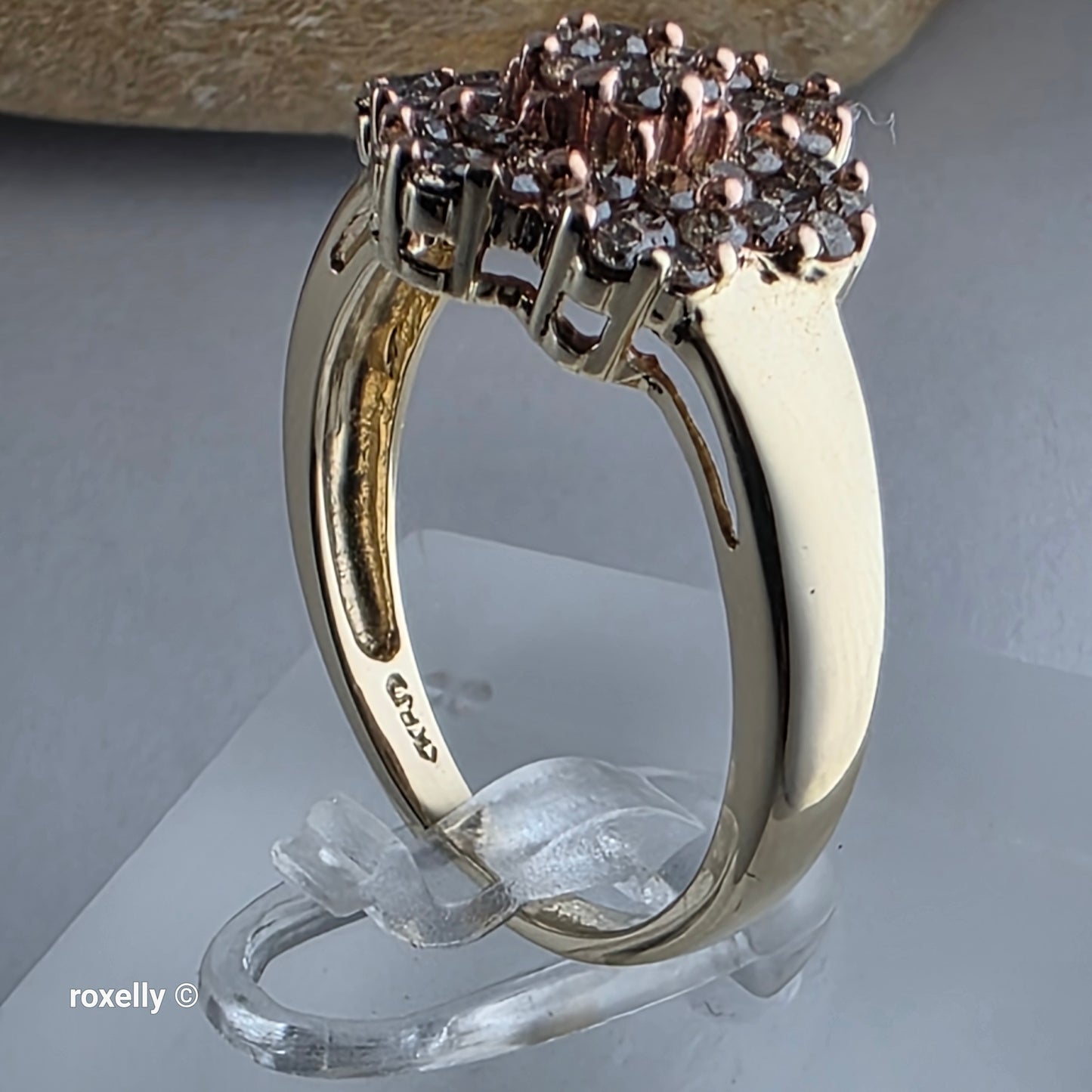 10K Yellow Gold Flower-Shaped Genuine Champagne Diamond Ring Size 8 - Solid Gold!
