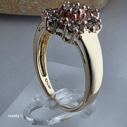 10K Yellow Gold Flower-Shaped Genuine Champagne Diamond Ring Size 8 - Solid Gold!