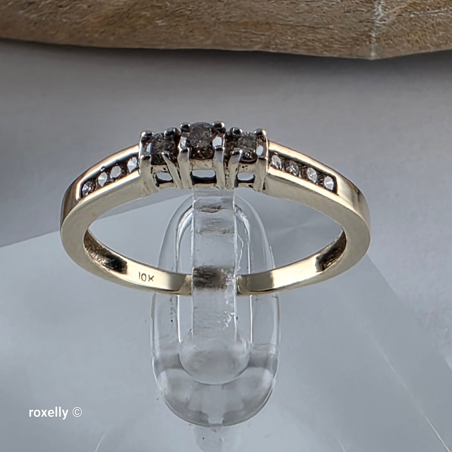 10K Yellow Gold Champagne Genuine Diamond Ring Size 8 - Solid Gold!