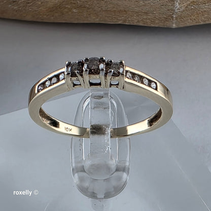 10K Yellow Gold Champagne Genuine Diamond Ring Size 8 - Solid Gold!