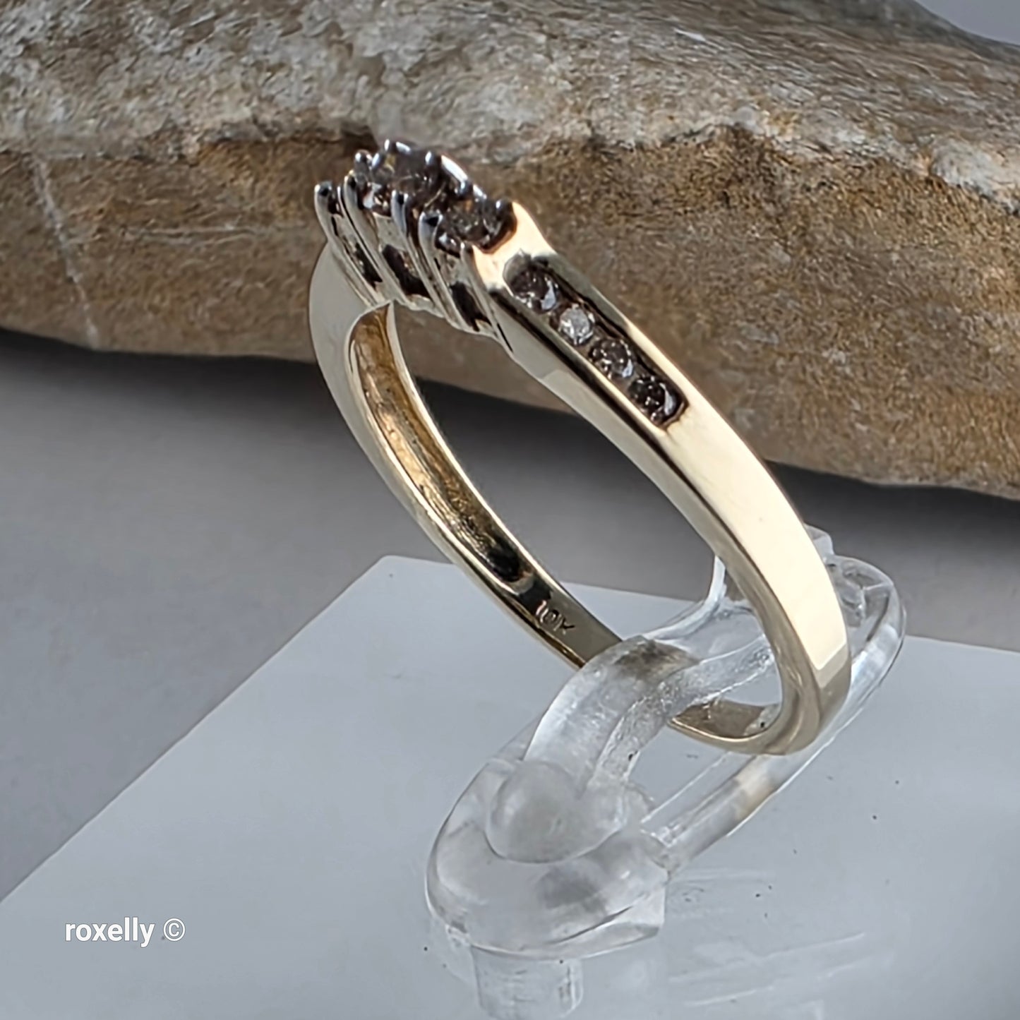 10K Yellow Gold Champagne Genuine Diamond Ring Size 8 - Solid Gold!
