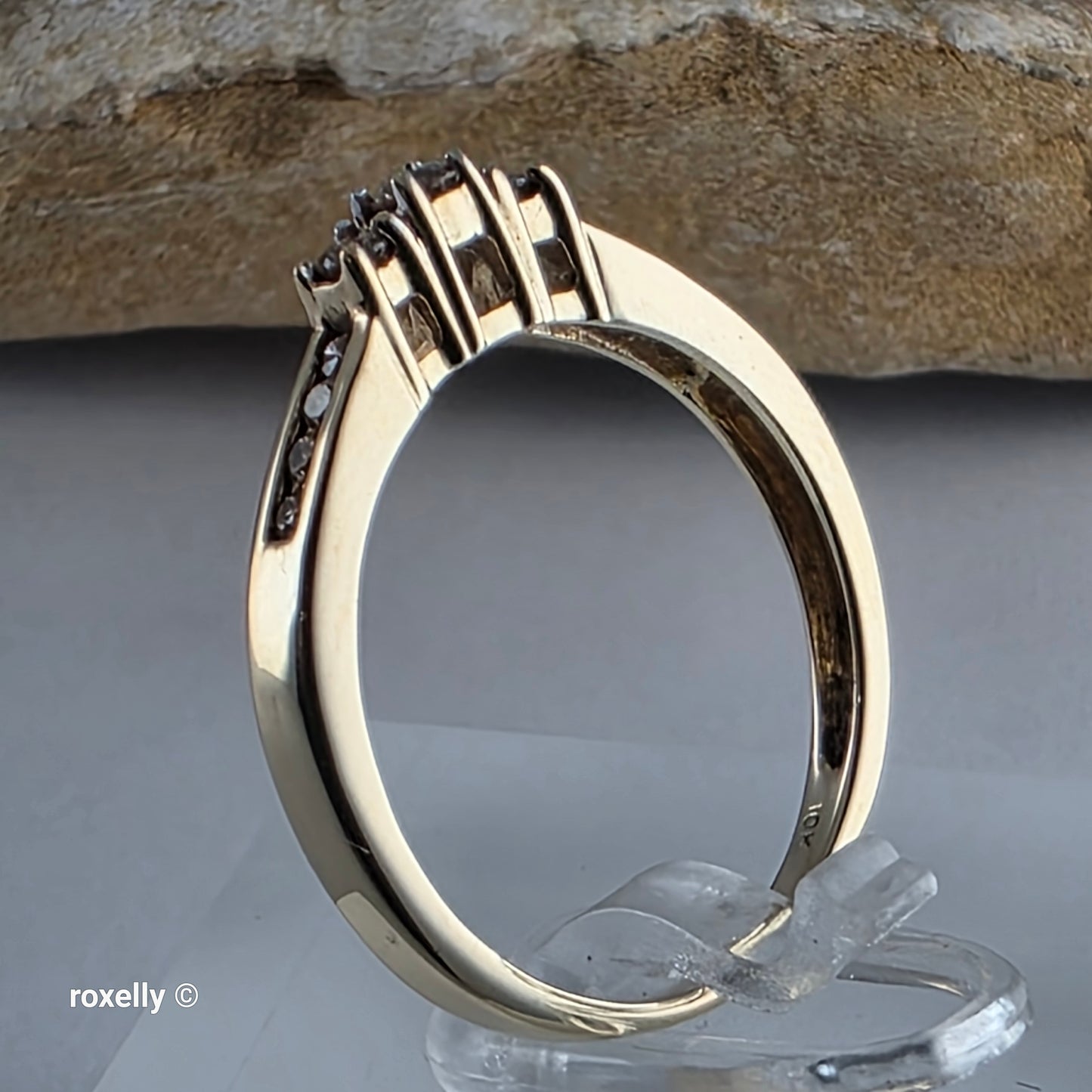 10K Yellow Gold Champagne Genuine Diamond Ring Size 8 - Solid Gold!