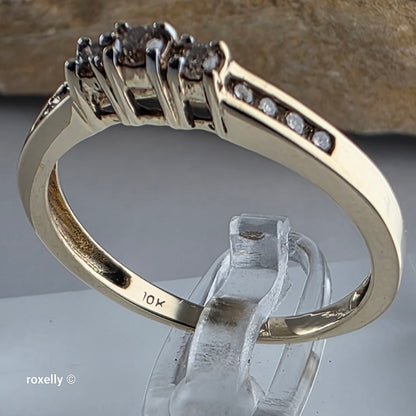 10K Yellow Gold Champagne Genuine Diamond Ring Size 8 - Solid Gold!