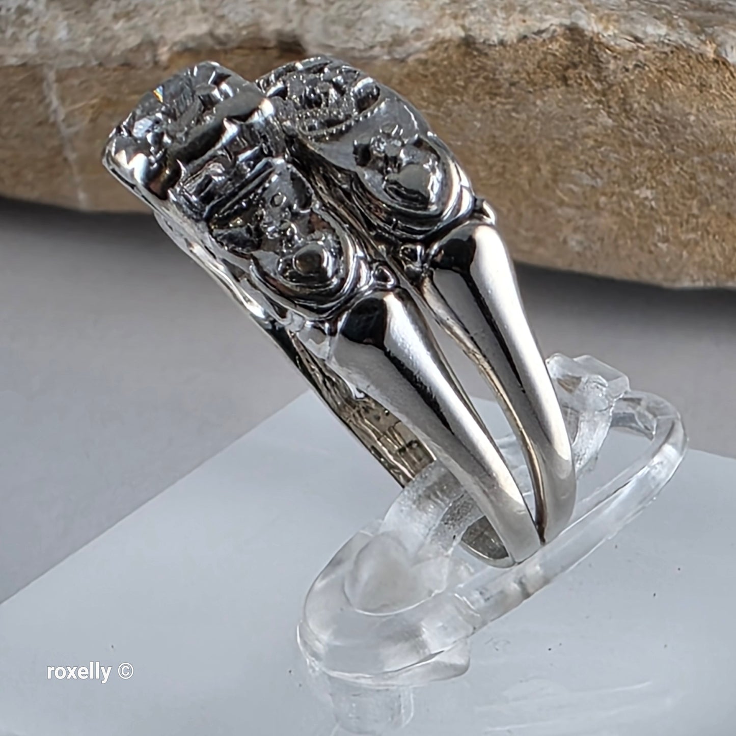 Vintage 14K White Gold Art-Deco Diamonds Two Rings Joined Size 8