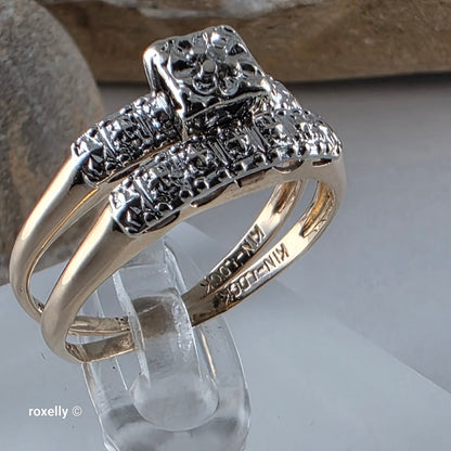 Vintage 14K Yellow Gold Genuine Diamonds Art Deco 2 Ring Set Size 6.75