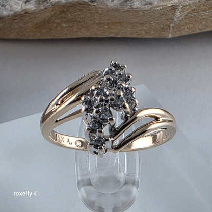 14K Yellow Gold Genuine Diamond Cluster Ring Size 5.75 - Solid Gold!