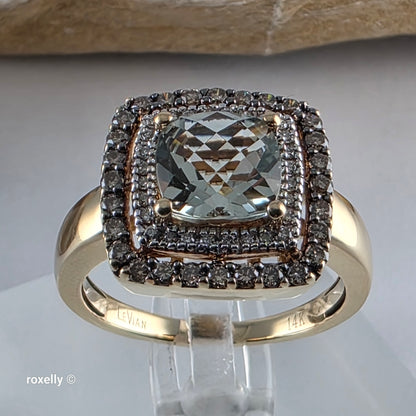 LeVian 14K Yellow Gold Green Prasiolite and Diamonds Ring Size 8.75!