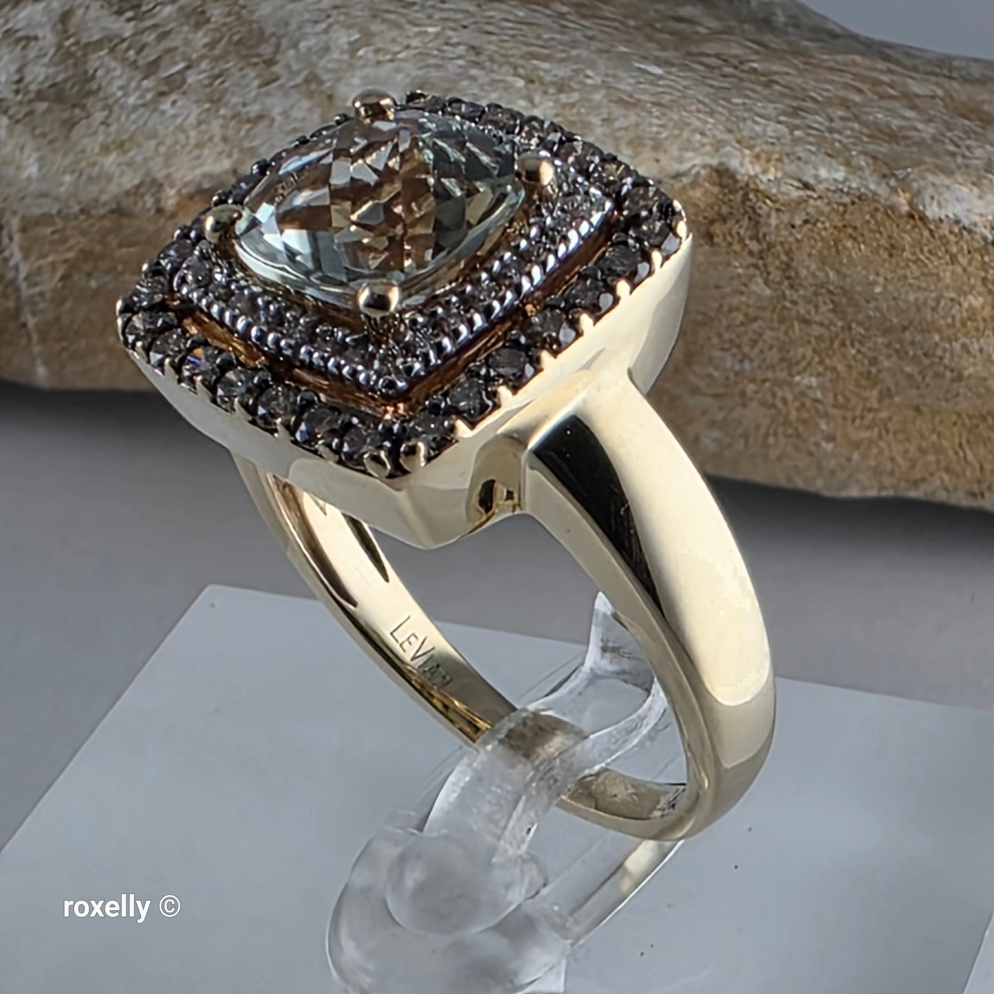 LeVian 14K Yellow Gold Green Prasiolite and Diamonds Ring Size 8.75!