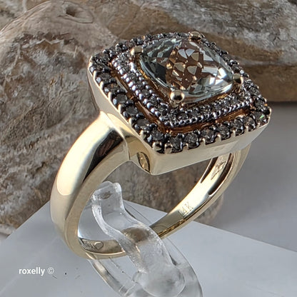 LeVian 14K Yellow Gold Green Prasiolite and Diamonds Ring Size 8.75!
