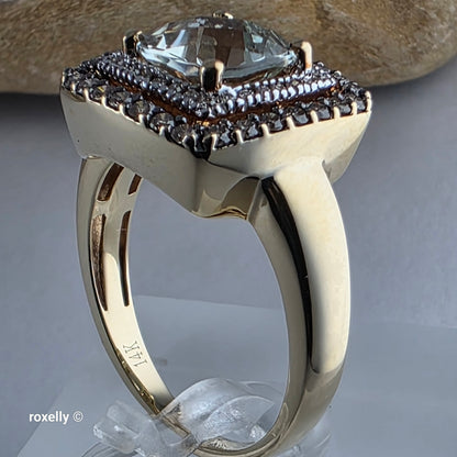 LeVian 14K Yellow Gold Green Prasiolite and Diamonds Ring Size 8.75!
