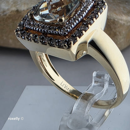 LeVian 14K Yellow Gold Green Prasiolite and Diamonds Ring Size 8.75!