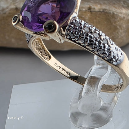 14K Yellow Gold Amethyst and Genuine Diamond Ring Size 8.75 - Solid Gold!