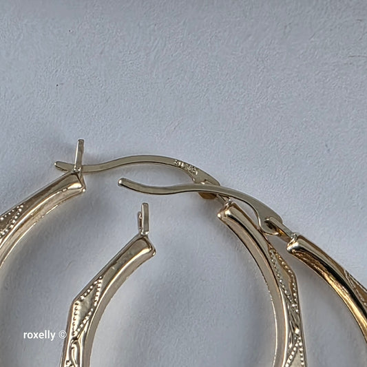 14K Yellow Gold Diamond-Cut Hoop Earrings, Solid Gold!
