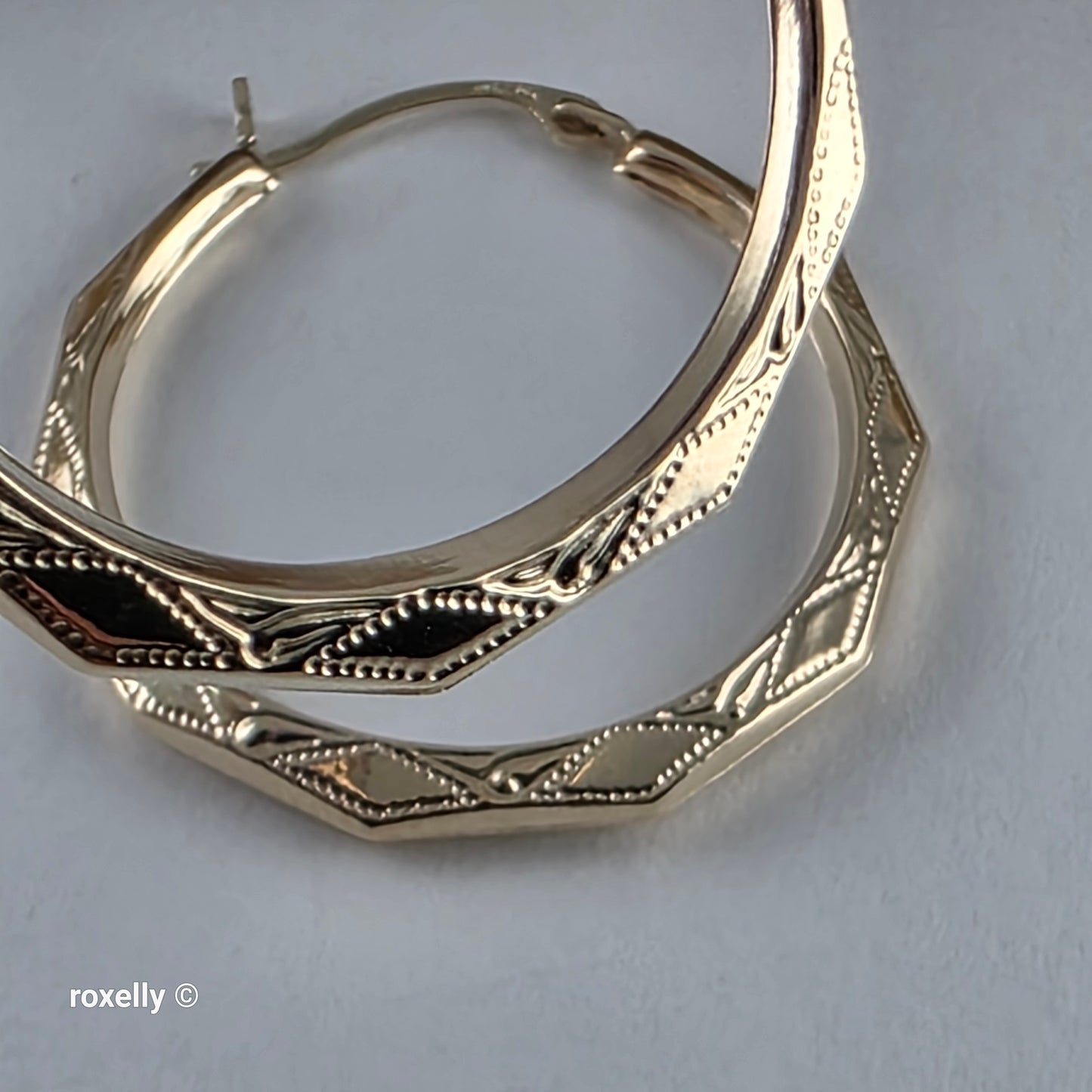 14K Yellow Gold Diamond-Cut Hoop Earrings, Solid Gold!