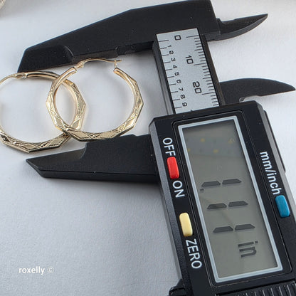 14K Yellow Gold Diamond-Cut Hoop Earrings, Solid Gold!