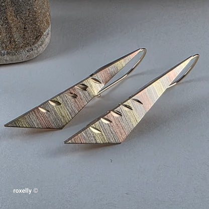 14K Three-Tone Solid Gold Dangle Earrings, French Hook!
