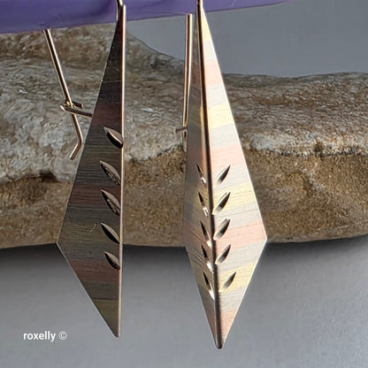 14K Three-Tone Solid Gold Dangle Earrings, French Hook!