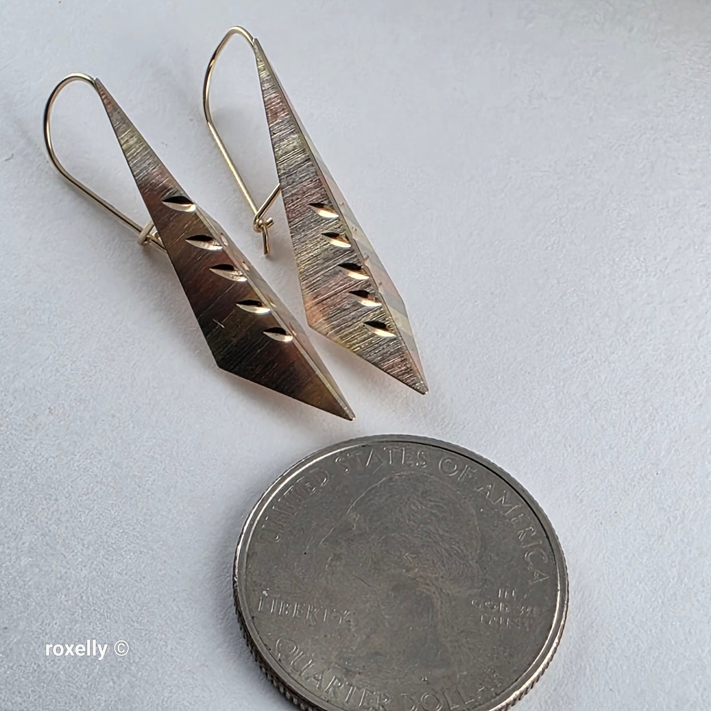 14K Three-Tone Solid Gold Dangle Earrings, French Hook!