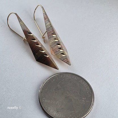 14K Three-Tone Solid Gold Dangle Earrings, French Hook!