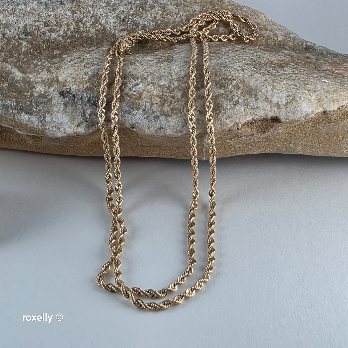 14K Yellow Gold Diamond-Cut Rope Link Necklace - Solid Gold!