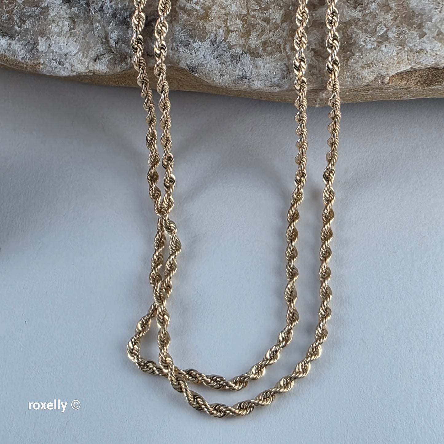 14K Yellow Gold Diamond-Cut Rope Link Necklace - Solid Gold!