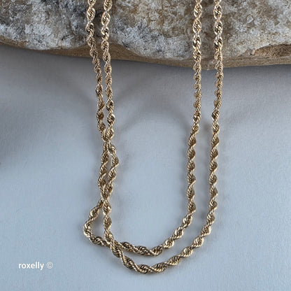 14K Yellow Gold Diamond-Cut Rope Link Necklace - Solid Gold!