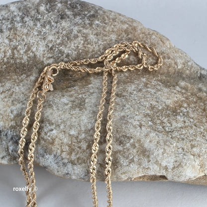 14K Yellow Gold Diamond-Cut Rope Link Necklace - Solid Gold!