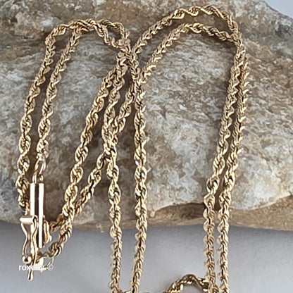 14K Yellow Gold Diamond-Cut Rope Link Necklace - Solid Gold!