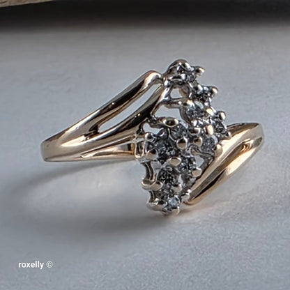 14K Yellow Gold Genuine Diamond Cluster Ring Size 5.75 - Solid Gold!