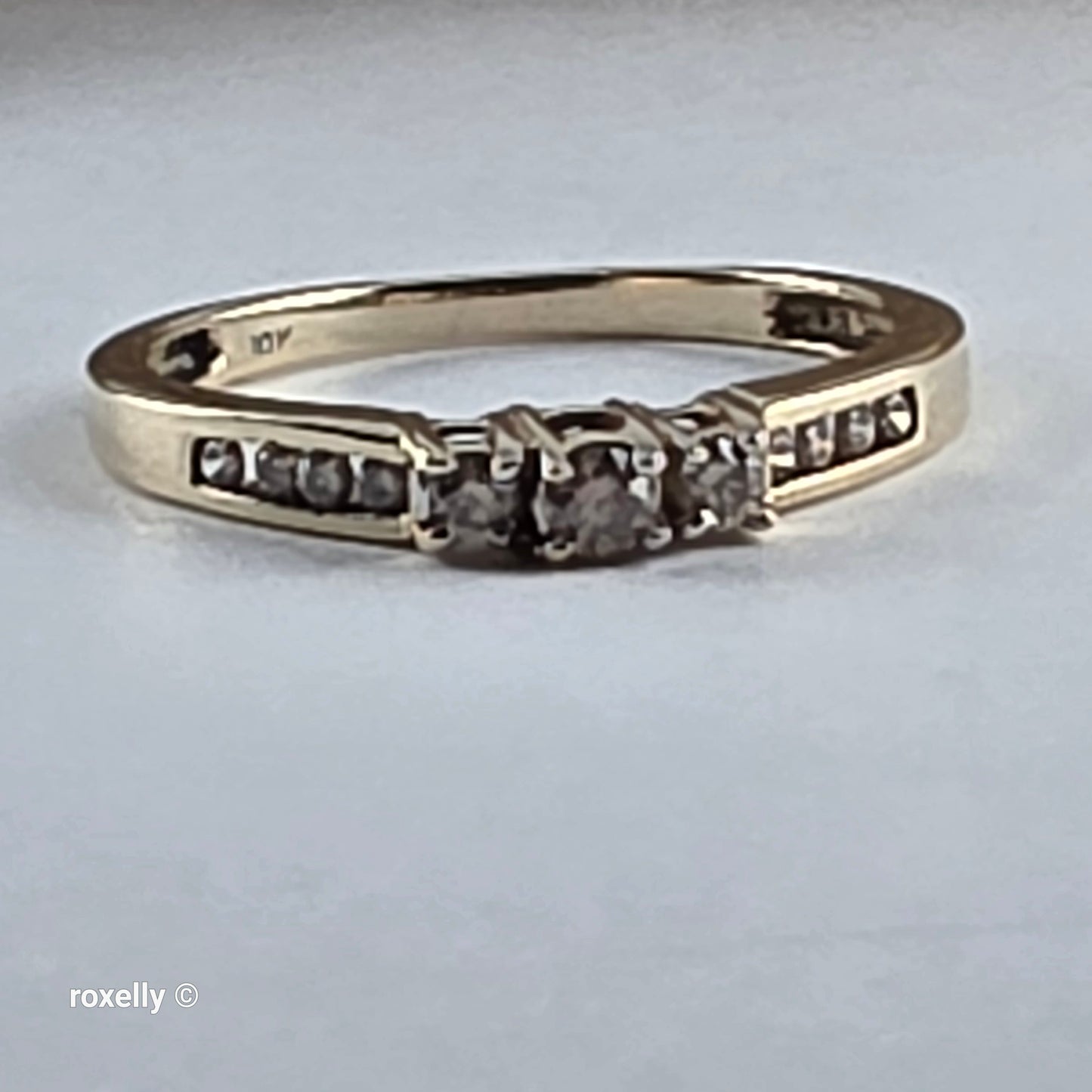 10K Yellow Gold Champagne Genuine Diamond Ring Size 8 - Solid Gold!