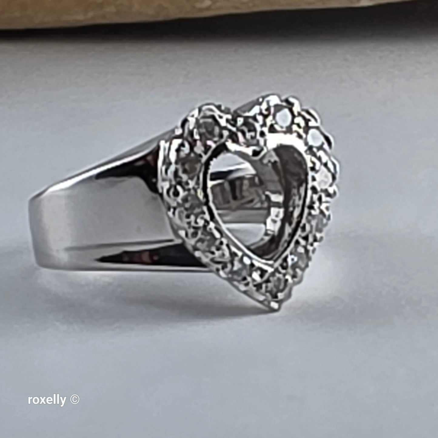 14K White Gold Heart-Shaped Genuine Diamond Ring Size 4 - Solid Gold!