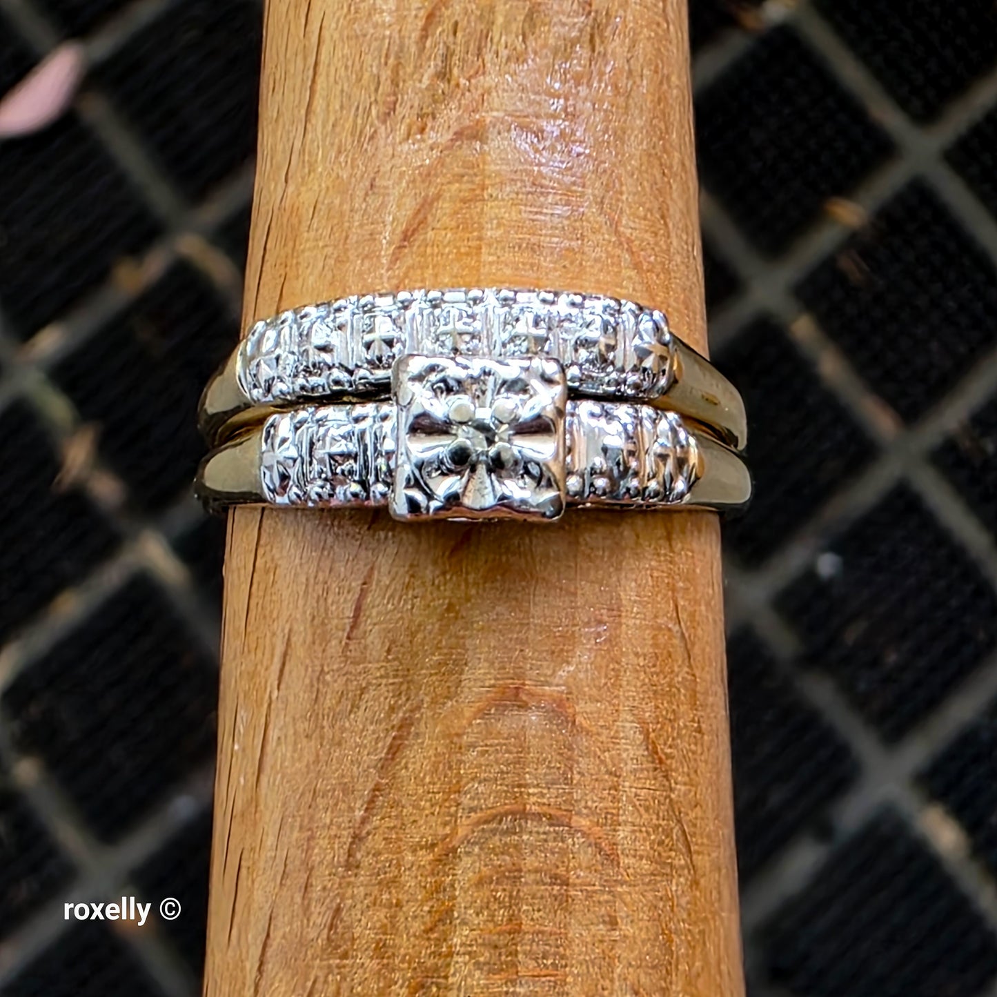 Vintage 14K Yellow Gold Genuine Diamonds Art Deco 2 Ring Set Size 6.75