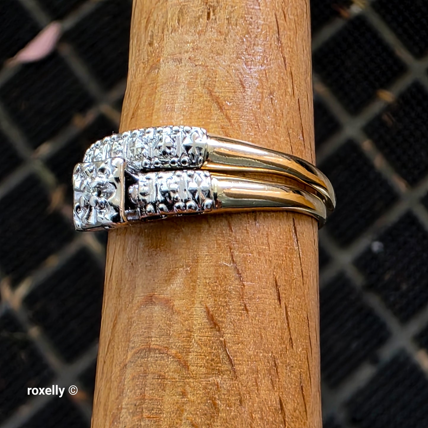 Vintage 14K Yellow Gold Genuine Diamonds Art Deco 2 Ring Set Size 6.75