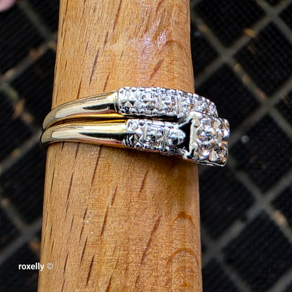 Vintage 14K Yellow Gold Genuine Diamonds Art Deco 2 Ring Set Size 6.75