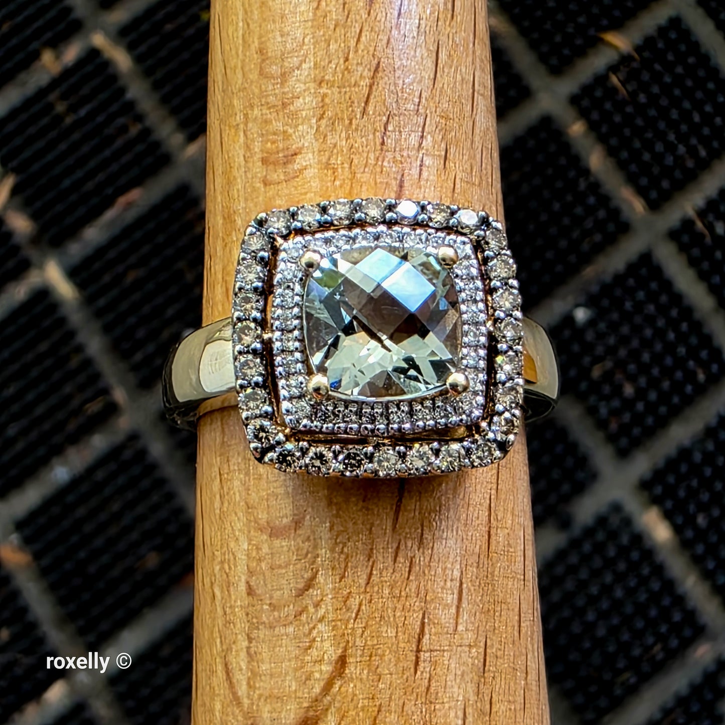 LeVian 14K Yellow Gold Green Prasiolite and Diamonds Ring Size 8.75!