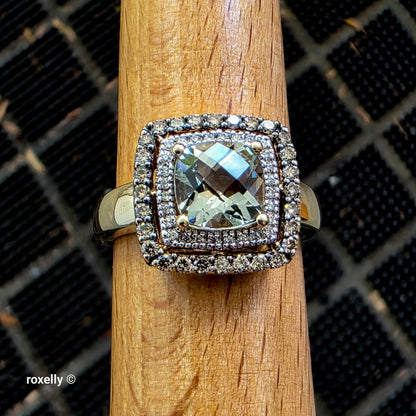 LeVian 14K Yellow Gold Green Prasiolite and Diamonds Ring Size 8.75!