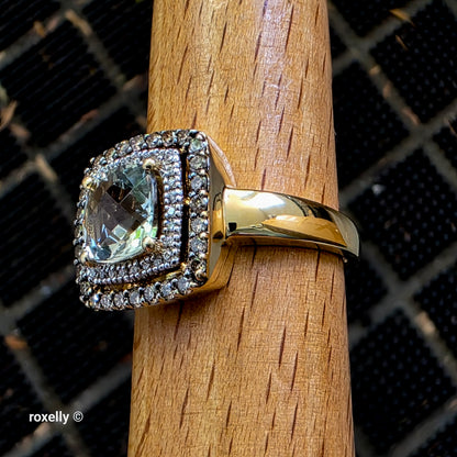 LeVian 14K Yellow Gold Green Prasiolite and Diamonds Ring Size 8.75!