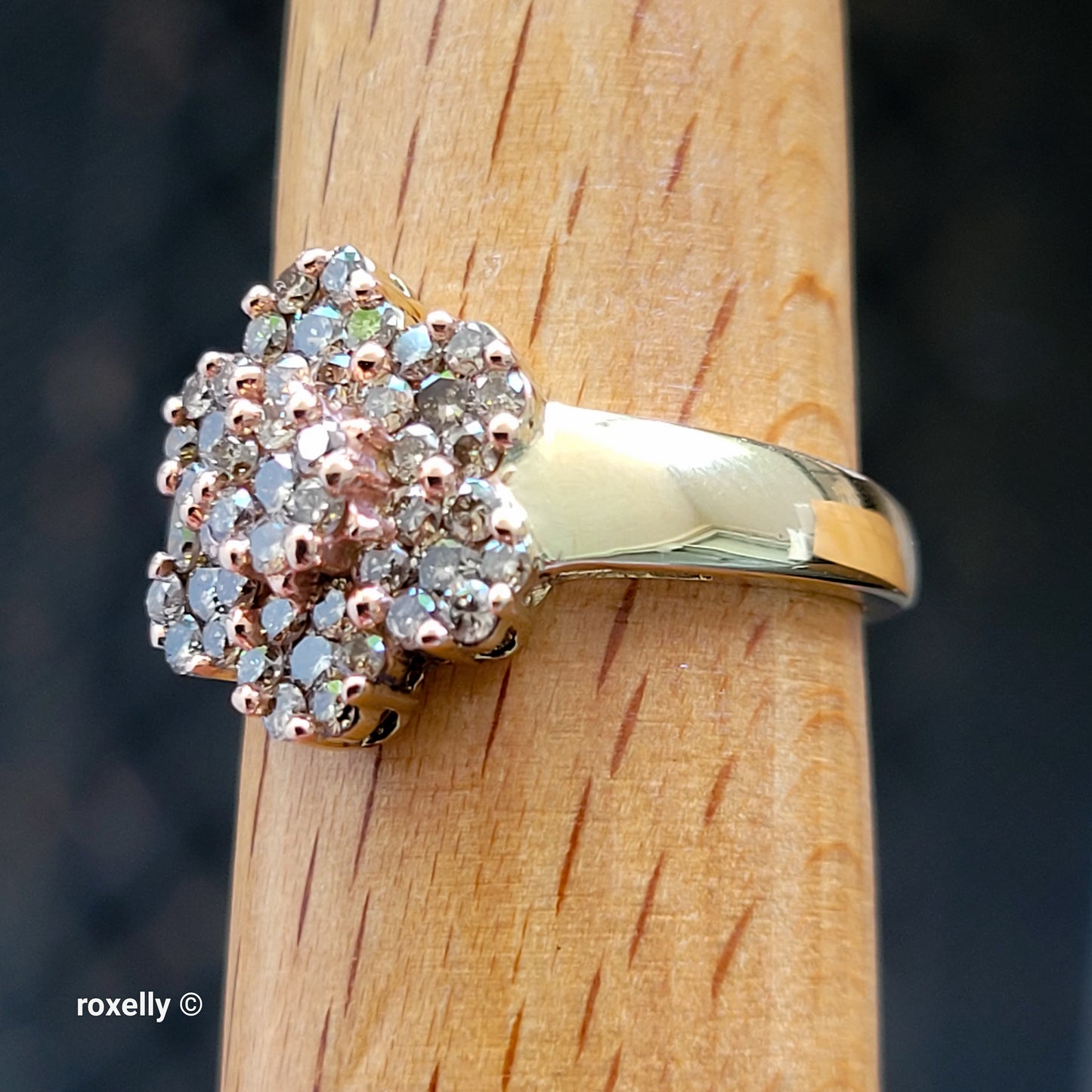 10K Yellow Gold Flower-Shaped Genuine Champagne Diamond Ring Size 8 - Solid Gold!