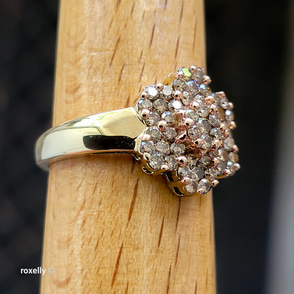 10K Yellow Gold Flower-Shaped Genuine Champagne Diamond Ring Size 8 - Solid Gold!
