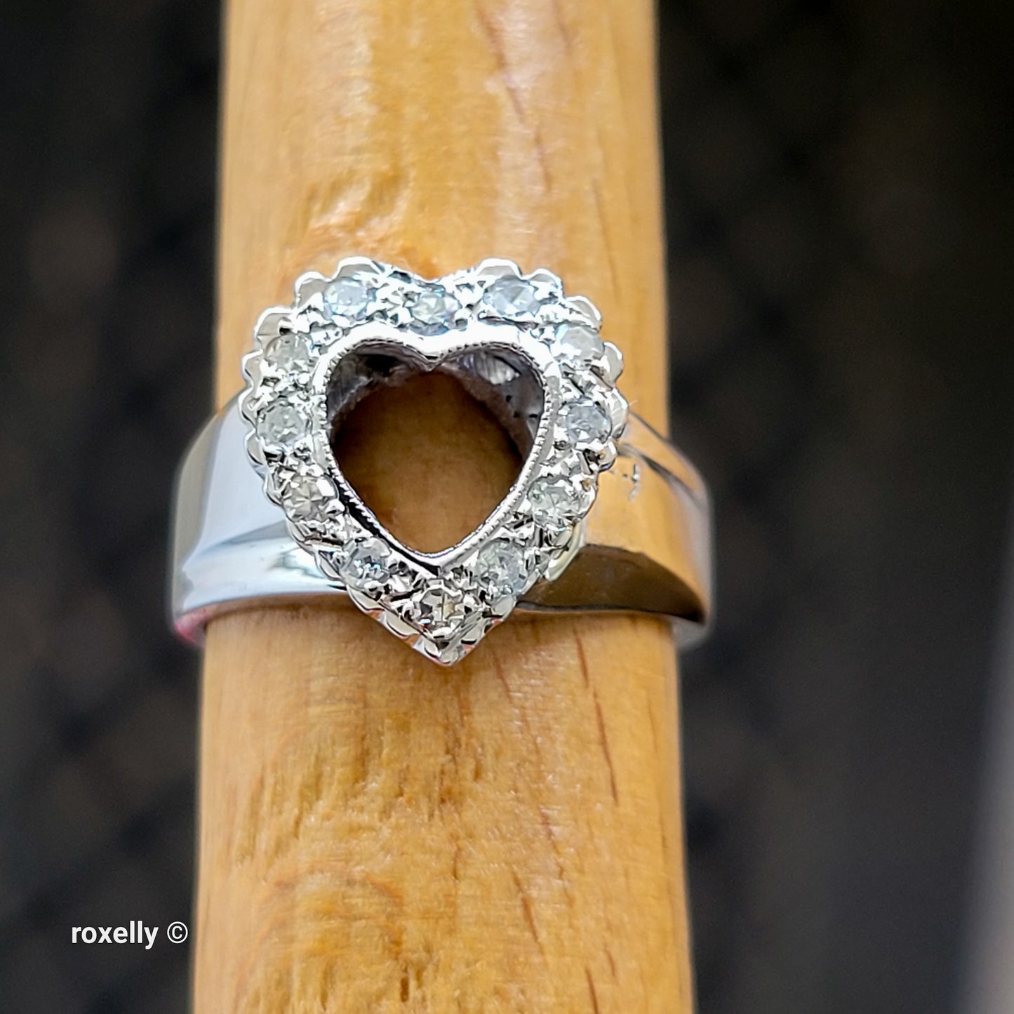 14K White Gold Heart-Shaped Genuine Diamond Ring Size 4 - Solid Gold!