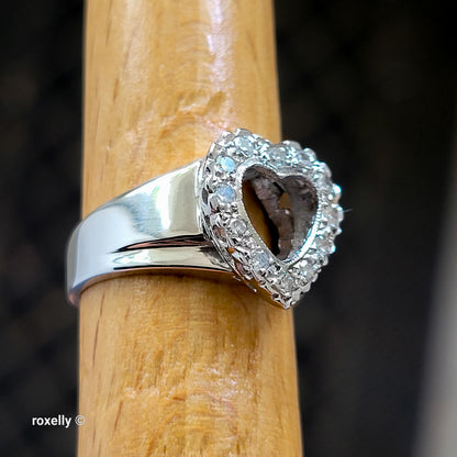 14K White Gold Heart-Shaped Genuine Diamond Ring Size 4 - Solid Gold!