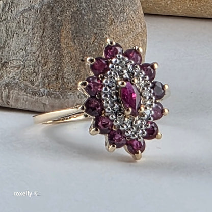 14K Yellow Gold Rubies and Diamonds Ring Size 6 - Solid Gold