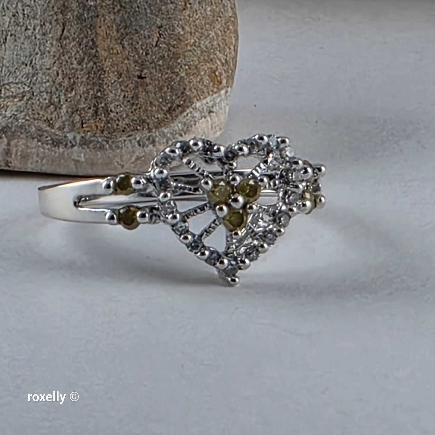 10K White Gold Heart-Shaped Genuine Diamonds Ring Size 7 - Solid Gold