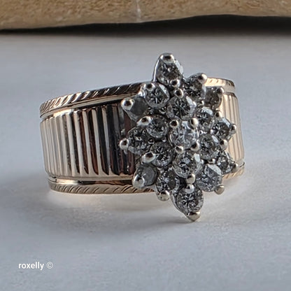14K Yellow Gold Natural Diamonds Cluster Ring Size 7.75 - Solid Gold