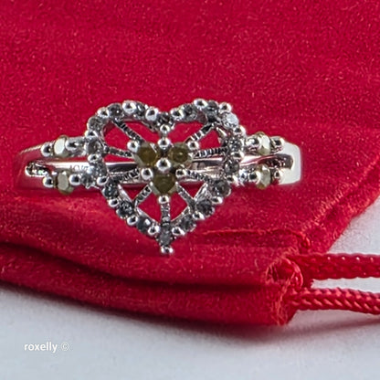 10K White Gold Heart-Shaped Genuine Diamonds Ring Size 7 - Solid Gold