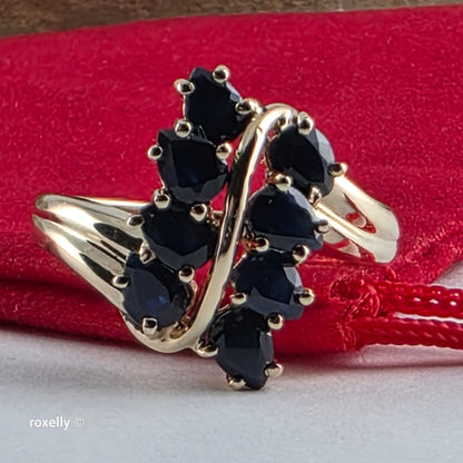 10K Yellow Gold Blue Sapphires Gemstones Ring Size 7 - Solid Gold
