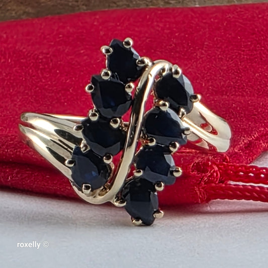 10K Yellow Gold Blue Sapphires Gemstones Ring Size 7 - Solid Gold