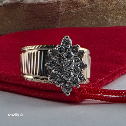 14K Yellow Gold Natural Diamonds Cluster Ring Size 7.75 - Solid Gold