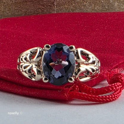 10K Yellow Gold Tanzanite Gemstone Cocktail Ring Size 6 - Solid Gold!